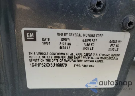 2005 Buick Lesabre Custom z USA, uszkodzony, nr VIN 1G4HP52KX5U168878